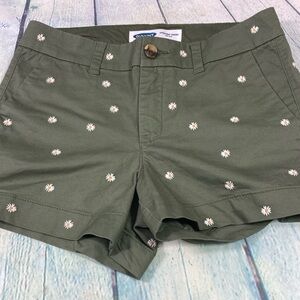 Old Navy Shorts Women Size 2 Green w Floral Mid- Rise